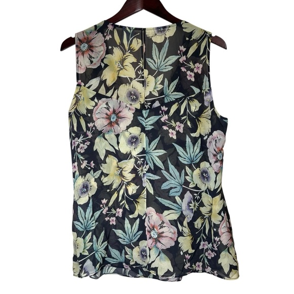 Cabi Osaka Nights Sleeveless Floral Chiffon Top Sz Large Ruffled Tropical #3265 - Picture 3 of 11